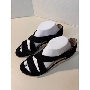 LifeStride Black Suede Wedge Sandals Wide Size 9
